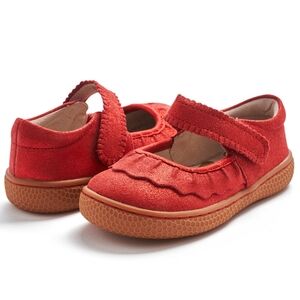 Livie & Luca Girls Ruche Classic Mary Jane Red Shimmer Suede Shoes Size 12 NEW